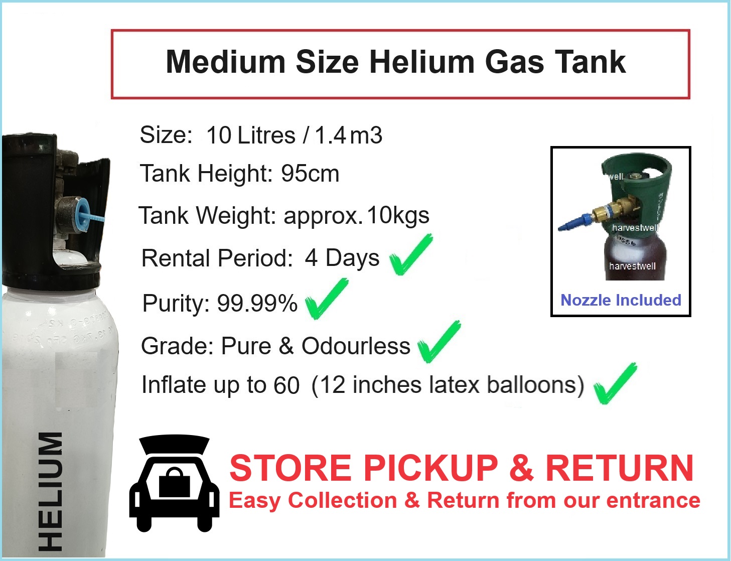 [10 Litres] Medium Helium Gas Tank Store Pickup